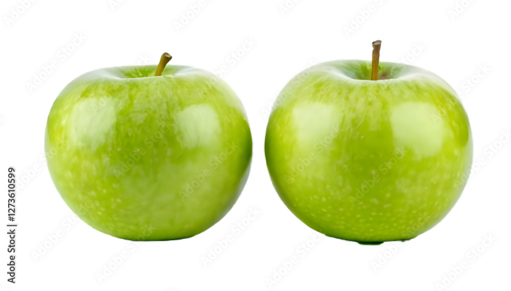 Two green apples isolated on clear png background
