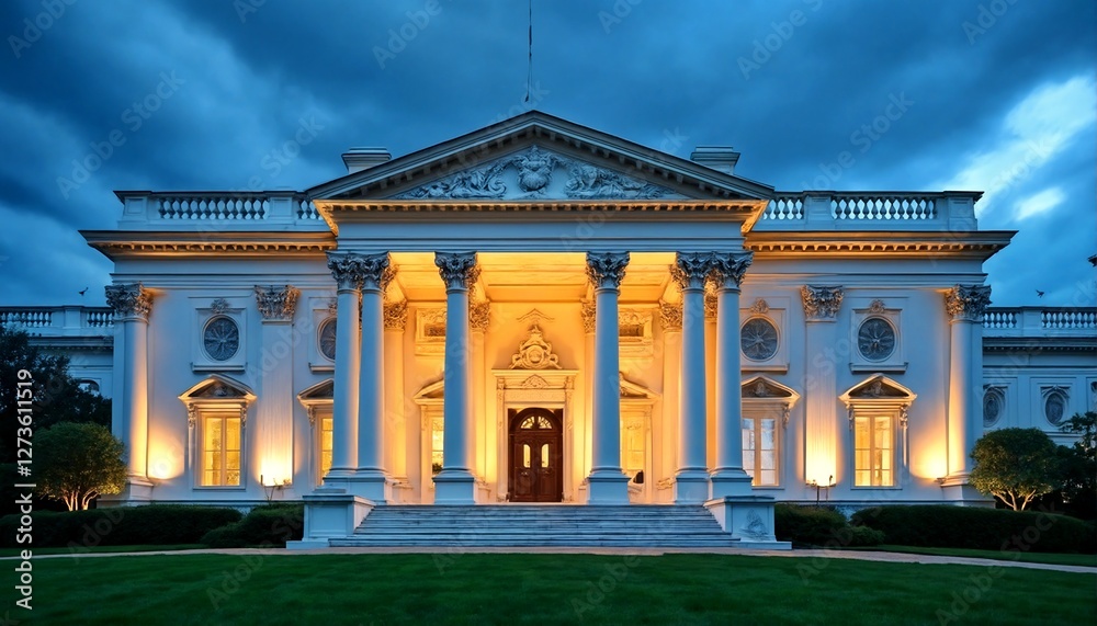 Obraz premium the White House at dusk, with a focus on its grandeur and elegance.