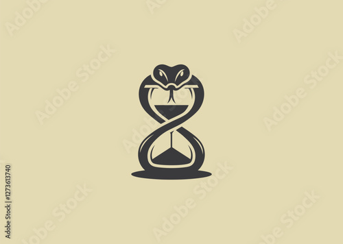 A mysterious hourglass and snake logo symbolizing time, transformation, and wisdom with an intricate touch.