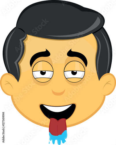 vector illustration yellow emoji character male, with a desire expression, tongue out and drooling saliva