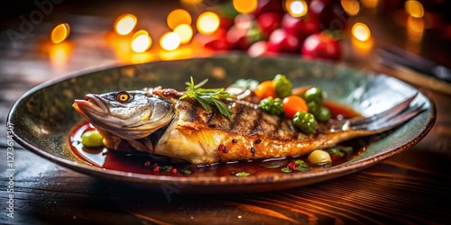 Delicious Grilled Yukio Teri Snow Fish on a Dish - Authentic Japanese Cuisine Low Light Photography photo