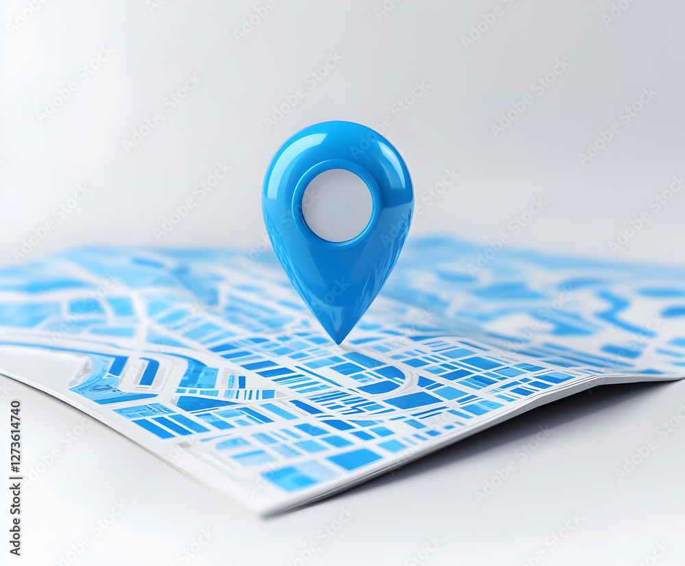 High-Quality 3D Map Icon with a Blue Geolocation Pin for Online Maps and Travel Guides High-Quality 3D Map Icon with a Blue Geolocation Pin for Online Maps and Travel Guides