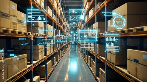 Futuristic warehouse automation with ai technology and smart logistics. Smart futuristic warehouse with automated inventory tracking and digital logistics system