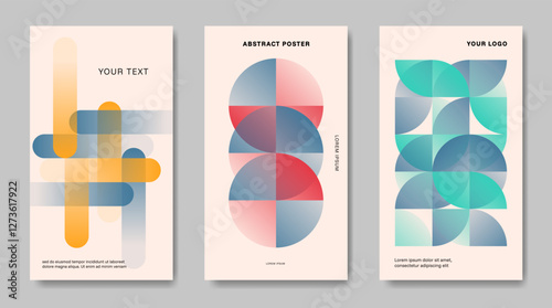 A set of abstract posters with gradient geometric elements in retro style.