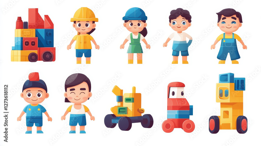 Kids builders characters vector illustration Kids builders characters vector illustration
