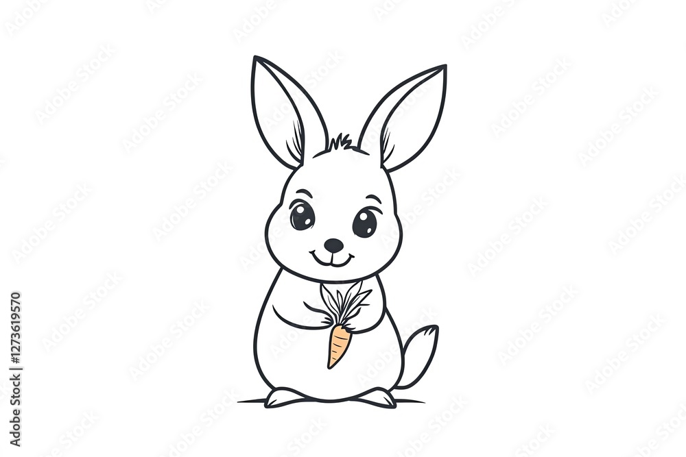 Fototapeta premium Baby kangaroo peeking out of its pouch, holding a tiny carrot.