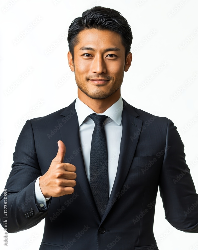 Young Japanese businessman in formal wear portrait of confident businessman Make a thumbs up gesture.isolated white background, remove background Young Japanese businessman in formal wear portrait of confident businessman Make a thumbs up gesture.isolated white background, remove background