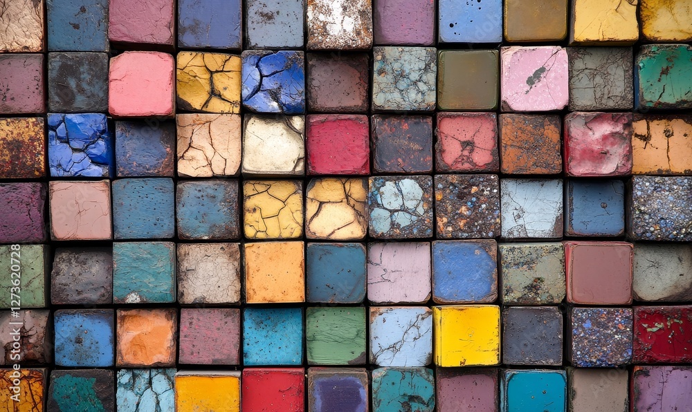 Colorful textured blocks arranged in a wall pattern. Colorful textured blocks arranged in a wall pattern.