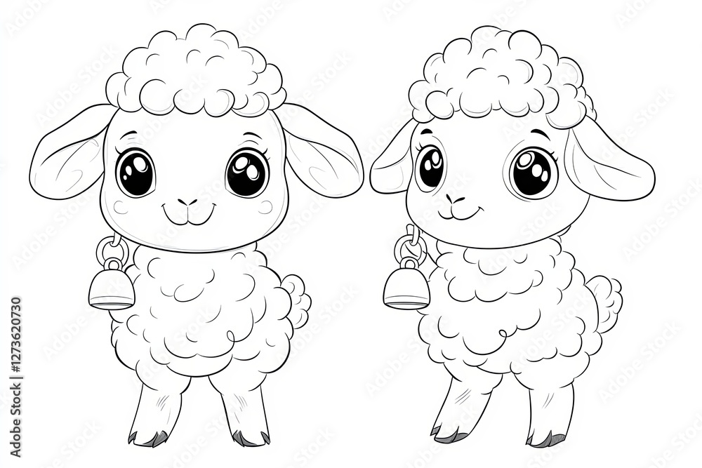 Little lamb with tiny curly wool, holding a small bell. Little lamb with tiny curly wool, holding a small bell.