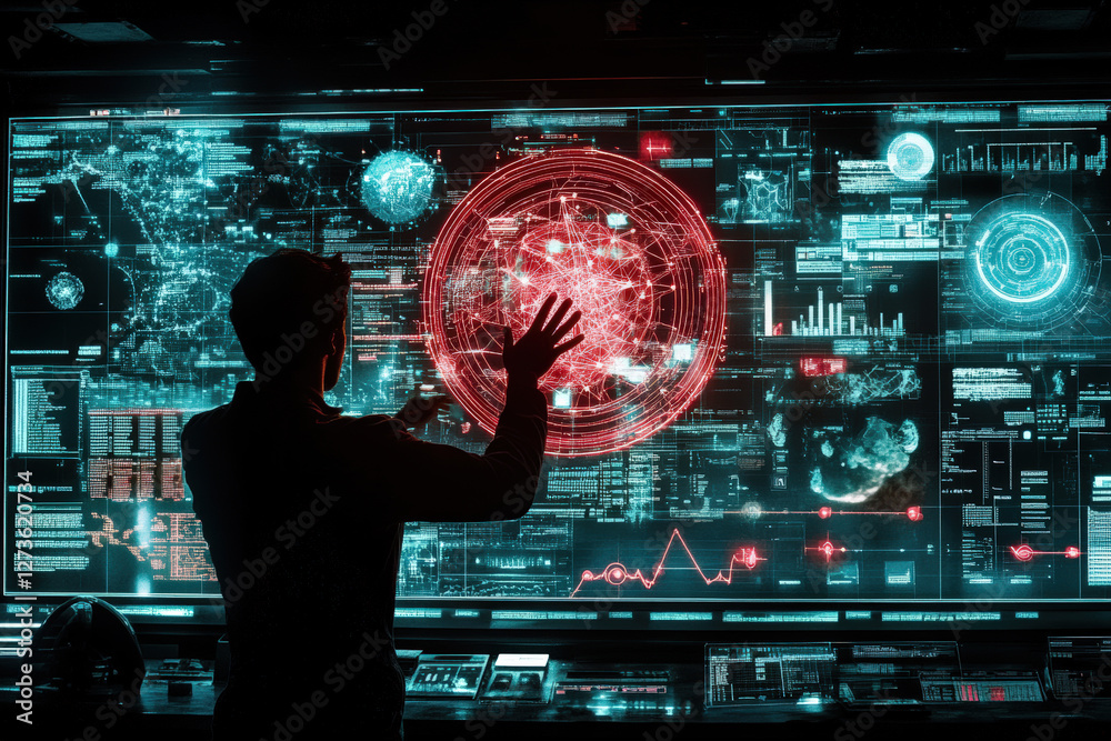 Futuristic Digital Control Interface with Silhouette Futuristic Digital Control Interface with Silhouette