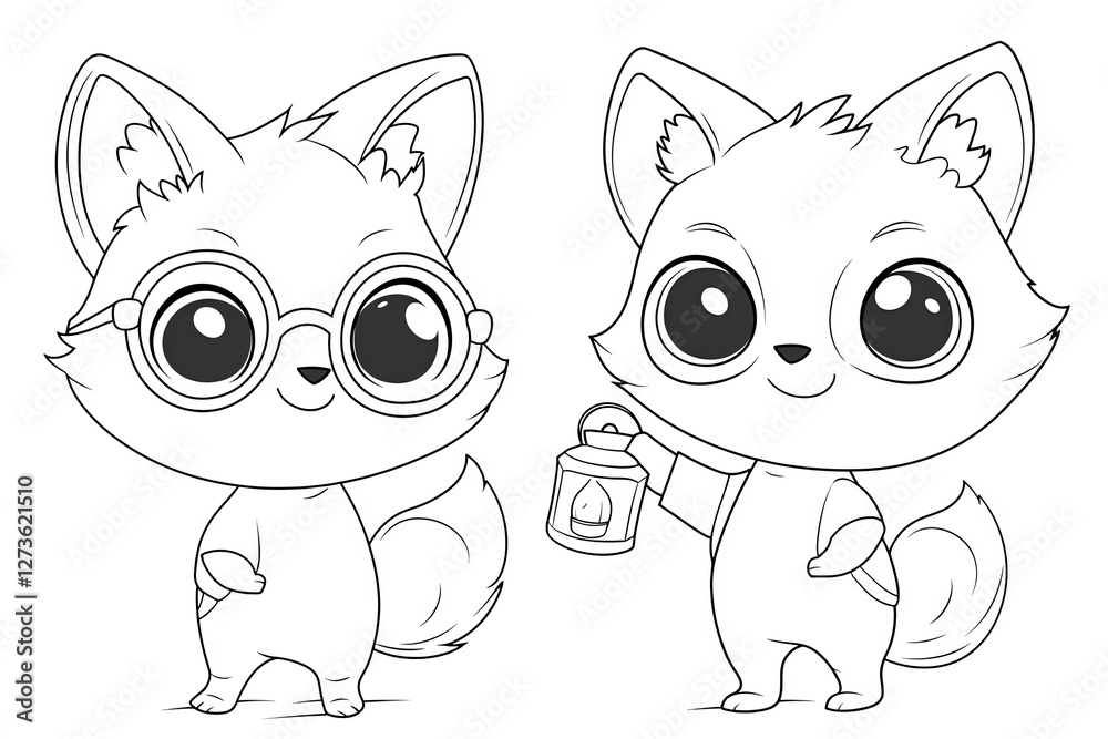 Tiny fox wearing glasses, holding a tiny lantern. Tiny fox wearing glasses, holding a tiny lantern.