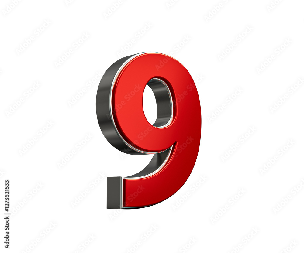 Bold Vibrant Red Number Nine Number 9 With Sleek Metallic Gleam 3D Illustration Bold Vibrant Red Number Nine Number 9 With Sleek Metallic Gleam 3D Illustration