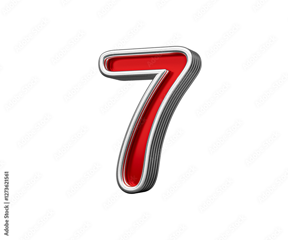 Vibrant Red Number Seven 7 With Metallic Gleam And Beveled Edges 3D Illustration Vibrant Red Number Seven 7 With Metallic Gleam And Beveled Edges 3D Illustration