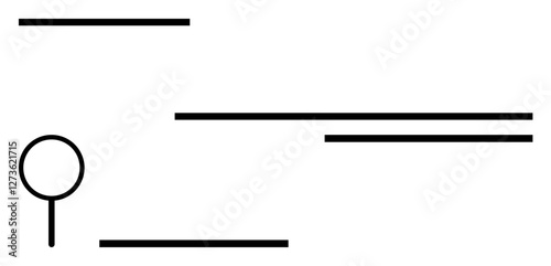 Magnifying glass and black horizontal lines evoke search, investigation, research, and analysis. Ideal for discovery, focus, minimalism, clarity exploration navigation. Abstract line flat metaphor