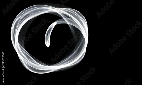 Abstract design featuring two circular light trails against a black background.