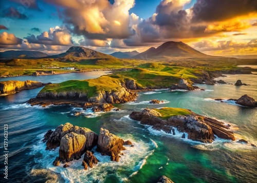 Dramatic Cliffs & Emerald Ocean: Derryclare Island, Wild Atlantic Way, Galway, Ireland photo