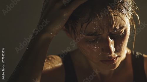 Withdrawal symptoms cause sweating. A person wiping their forehead with a tissue