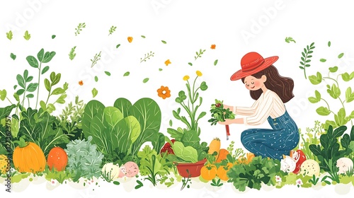 Woman Gardener Tending Her Vibrant Vegetable Garden