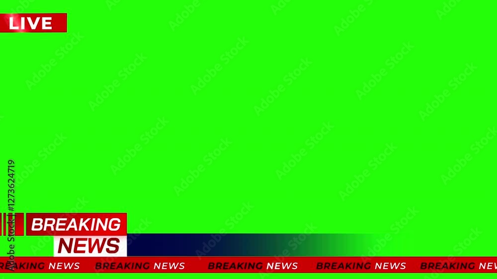 Breaking News - Lower third live breaking news background green screen and seamless looping ticker with blank text boxes.