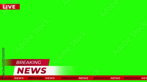 Breaking News - Lower third live breaking news background green screen and seamless looping ticker with blank text boxes.