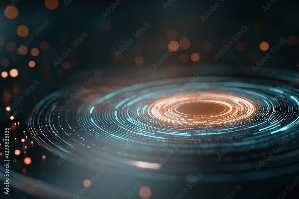 Fototapeta premium Colorful abstract digital design creating a circular pattern with glow and light effects at night
