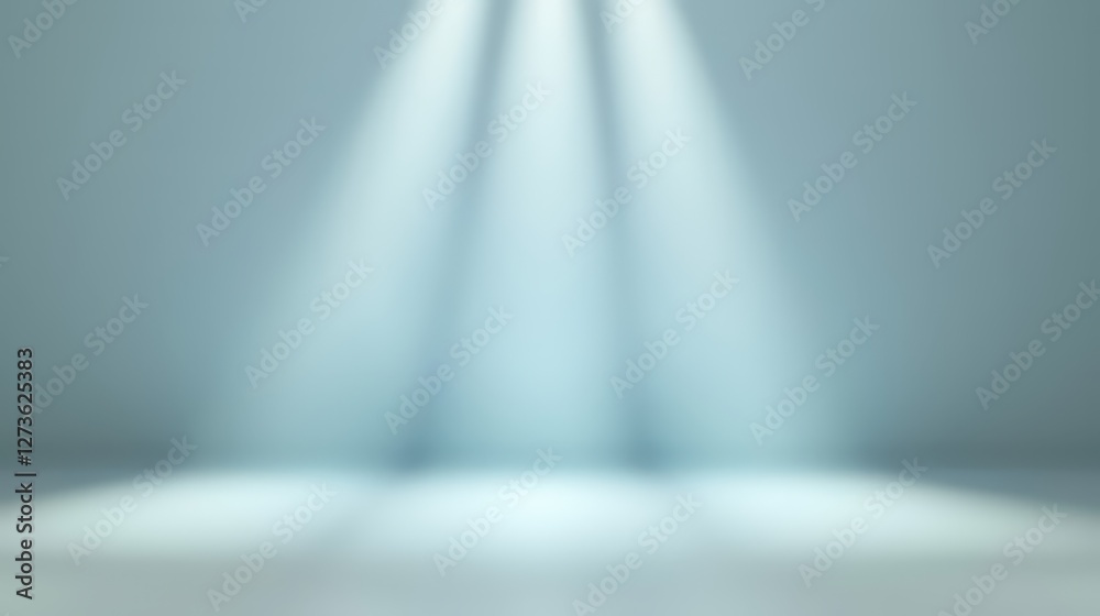 Obraz premium Background with blue light wall in modern studio. Abstract shop window in empty design interior with soft shadow and smooth blur.