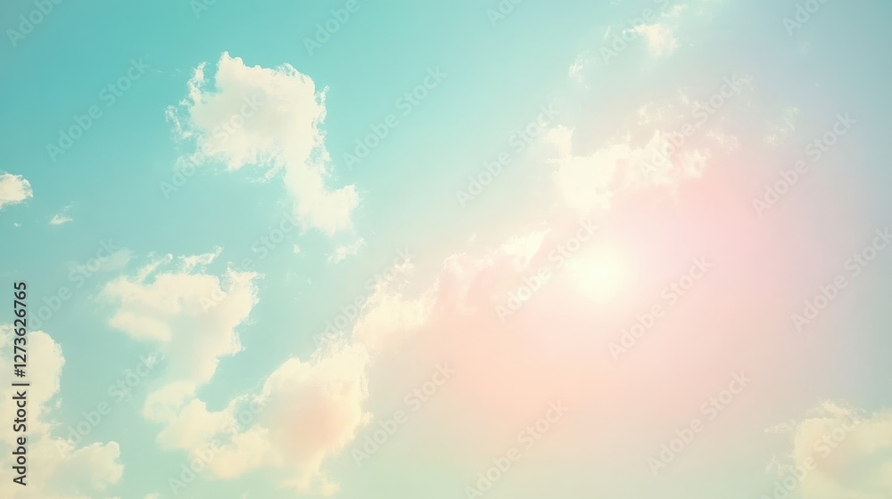 Sunny sky, fluffy clouds, pastel colors, summer background, website design Sunny sky, fluffy clouds, pastel colors, summer background, website design