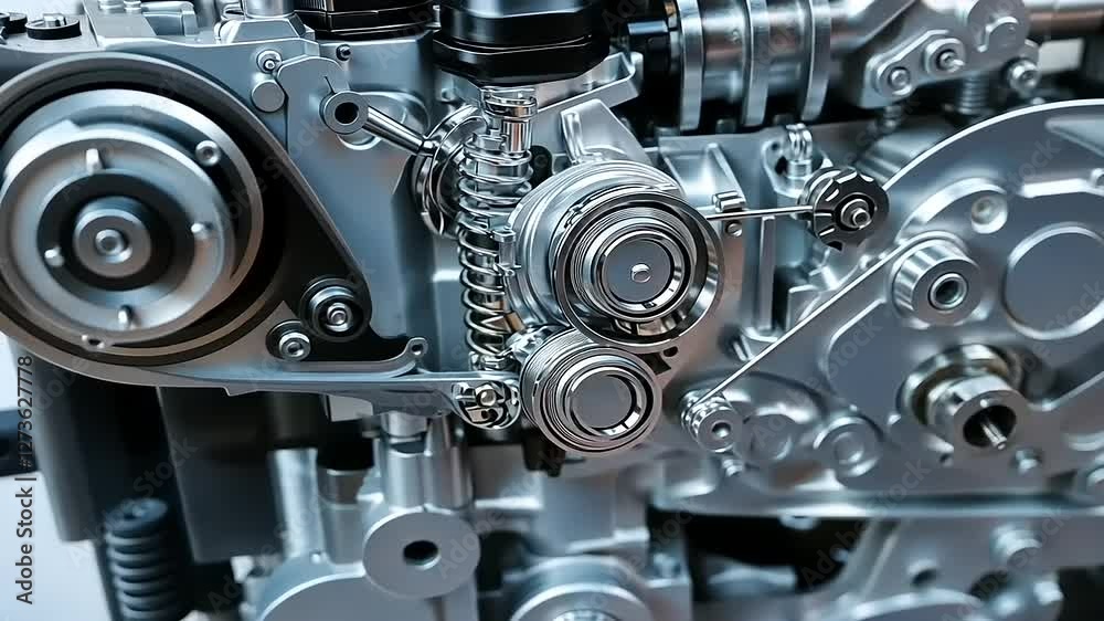 Close-up of a motorcycle engine showcasing intricate mechanical components and design. Close-up of a motorcycle engine showcasing intricate mechanical components and design.
