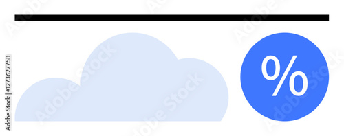 Cloud icon with blue percentage symbol, horizontal black line above. Ideal for data storage, cloud computing, usage analytics, capacity, internet technology, data management, and efficiency