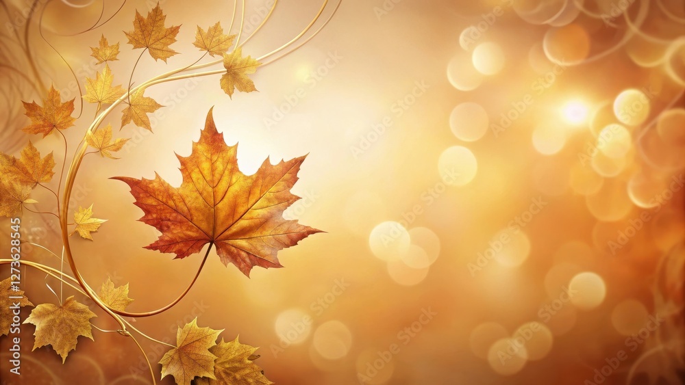 Fototapeta premium Golden Autumn Leaves on a Twirling Vine with a Soft Bokeh Background