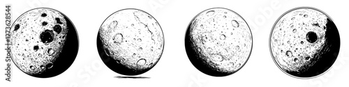 Monochrome illustration of a hand drawn contour of a Solar System planet