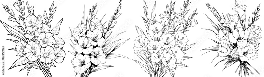 A modern composition featuring hand drawn black and white flowers in a blooming garden is beautiful A modern composition featuring hand drawn black and white flowers in a blooming garden is beautiful