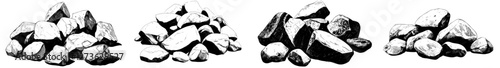 Photography A collection of monochrome sketches featuring various stones, gravel, and pebble
