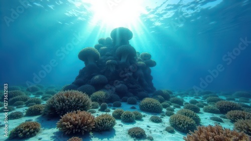 Wallpaper Mural Underwater coral reef ecosystem with fish swimming and sunlight filtering through	 Torontodigital.ca