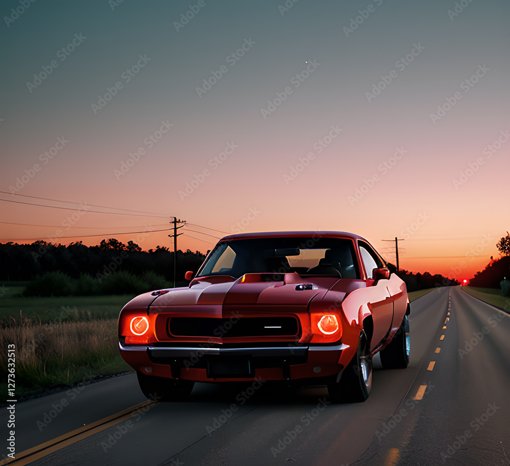 Obraz premium Old classic retro car concept driving on city street.generative ai