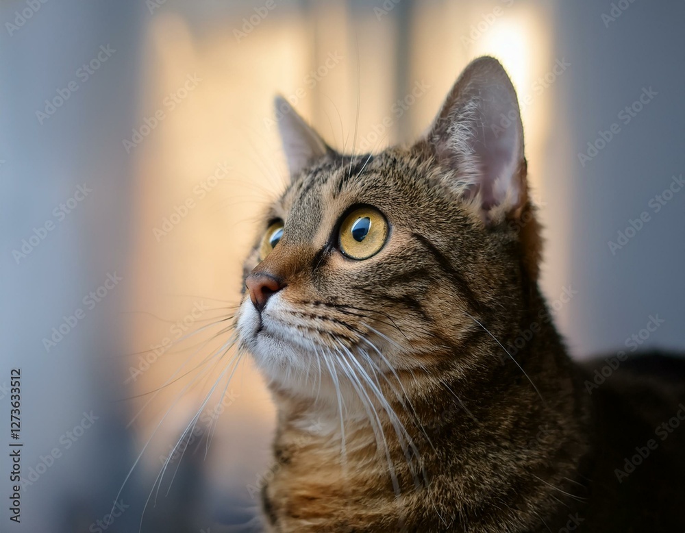 cute european short hair cat has discovered something interesting and is looking to the right cute european short hair cat has discovered something interesting and is looking to the right