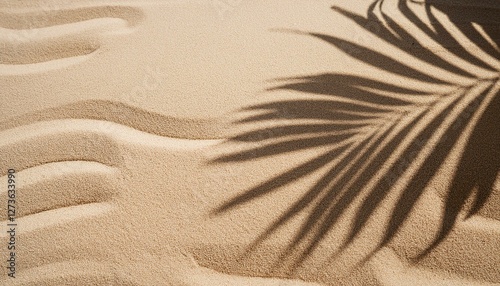 natural neutral beige beach sand textured background with tropical palm tree leaf sunlight shadow silhouette simple lifestyle backdrop in earthy color