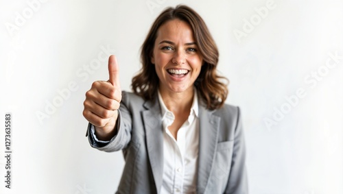 business woman showing thumbs up