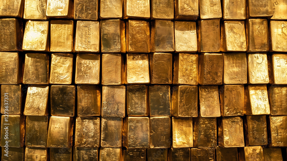 A wall of shiny gold bars A wall of shiny gold bars