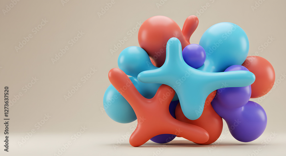 Obraz premium Abstract 3D Shapes in Pastel Colors, Generative AI image, Colorful Geometric Shapes on Beige Background, Generative AI image