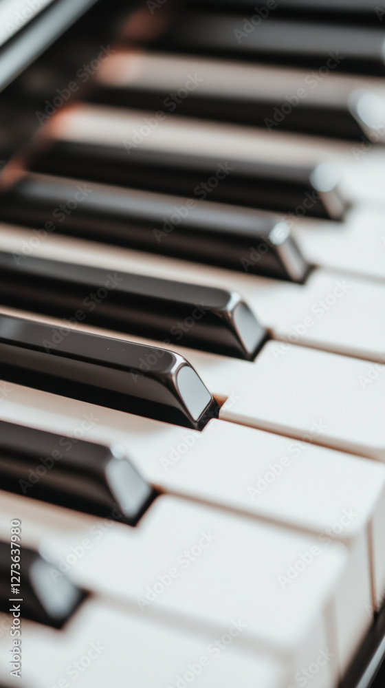 Fototapeta premium Close up of piano keys with soft natural lighting and elegant design