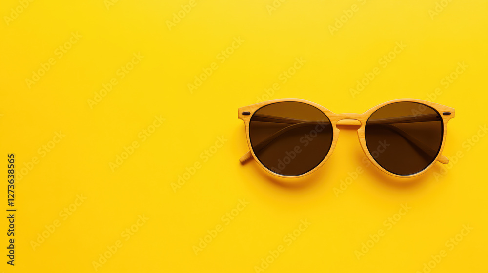 Stylish yellow sunglasses set against a bright yellow background Stylish yellow sunglasses set against a bright yellow background