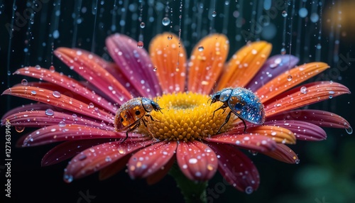 red flower with water drops