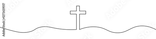 A single line drawing of a cross. One line icon. Continuous line cross icon. Vector illustration