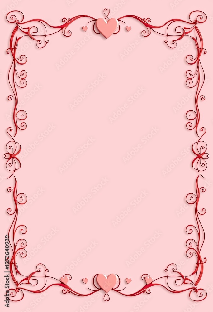 Romantic Pink Hearts Frame Design With Swirls