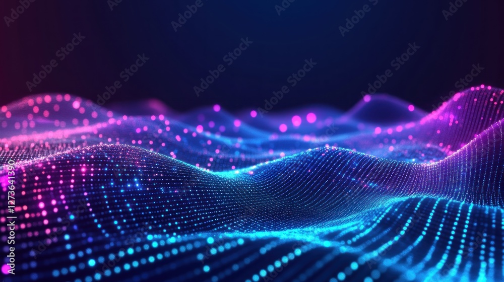 Abstract digital landscape, glowing particles, dark background, tech concept Abstract digital landscape, glowing particles, dark background, tech concept