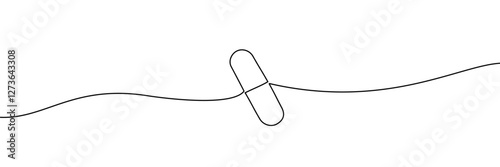 A simple black and white minimalist line drawing of a capsule or pill. A continuous line drawing of pills medicine. A single line icon. Continuous line pill icon. Vector illustration

