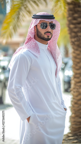 TALL SAUDI YOUNG MAN WEARING THOUBE -