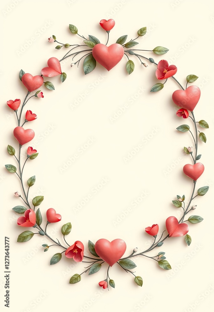 Pink hearts and flowers form a lovely oval frame Pink hearts and flowers form a lovely oval frame