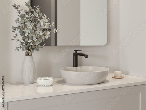 A white sink with a black faucet and a white bowl